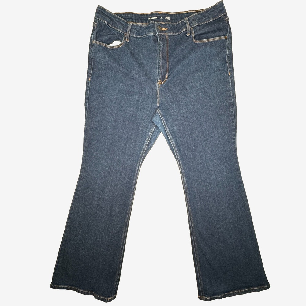 Old Navy High Rise Flare Jeans Womens Size 16 Short Blue Dark Rinse Stretch